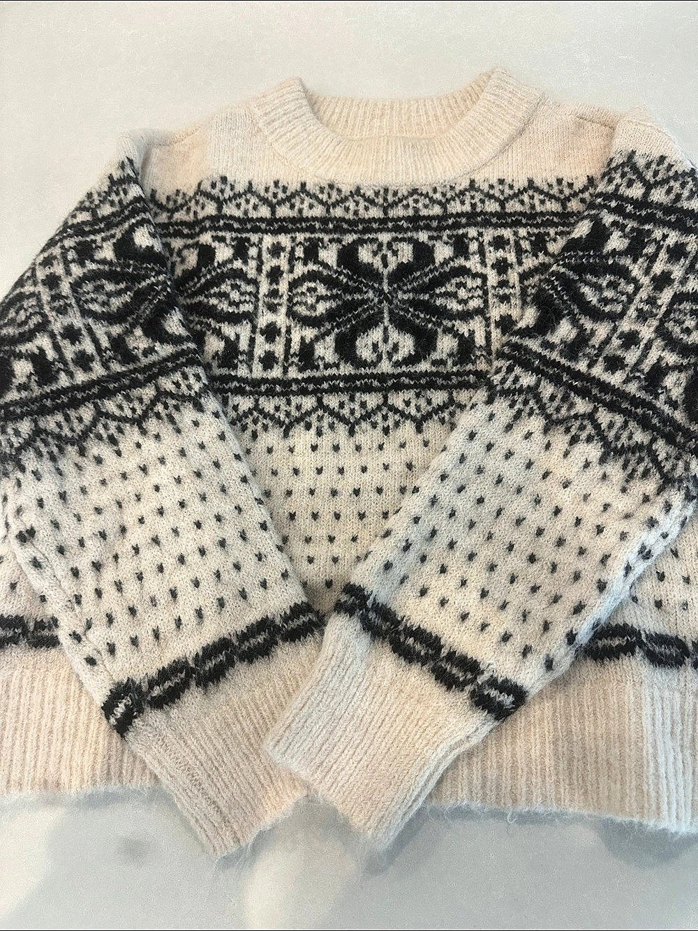 Universal Thread Fair Isle Crewneck Pullover Sweater Cream & Black Medium
